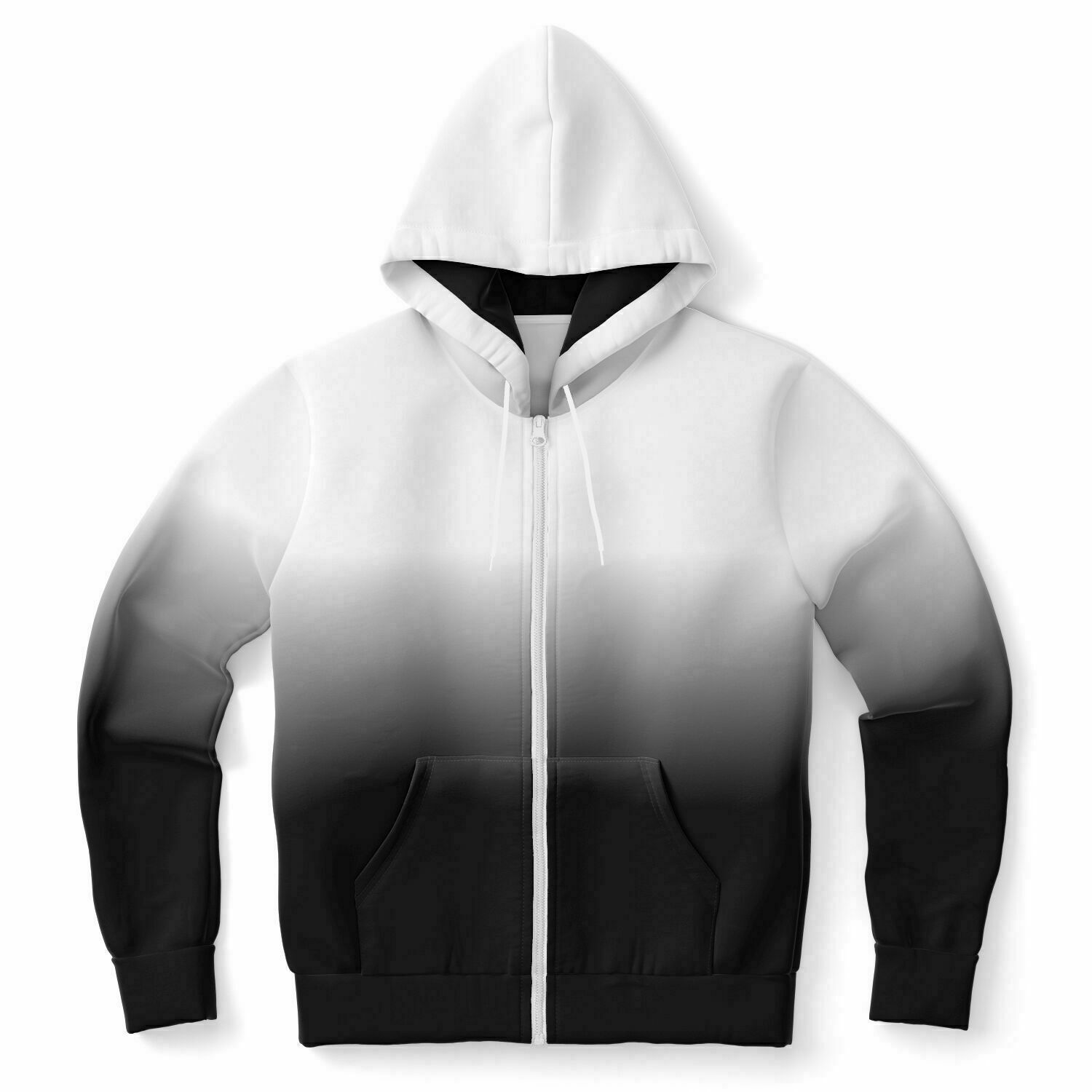 Black White Ombre Zip Up Hoodie, Gradient Tie Dye Zipper Pocket