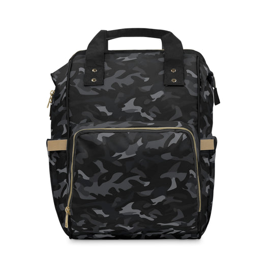 Black Camo Diaper Bag Backpack, Camouflage Baby Girl Waterproof Insulated Pockets Stylish Mom Designer Men Women Multipurpose