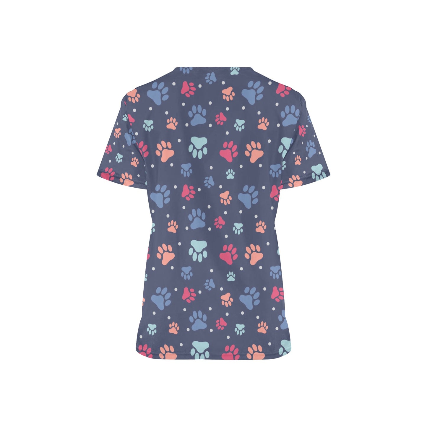 Paws Medical Scrubs Top Women, Pet Dog Cats Ladies Female Plus Size Nursing Cute Printed Nurse Vet Veterinary Tech Uniform V Neck Pockets