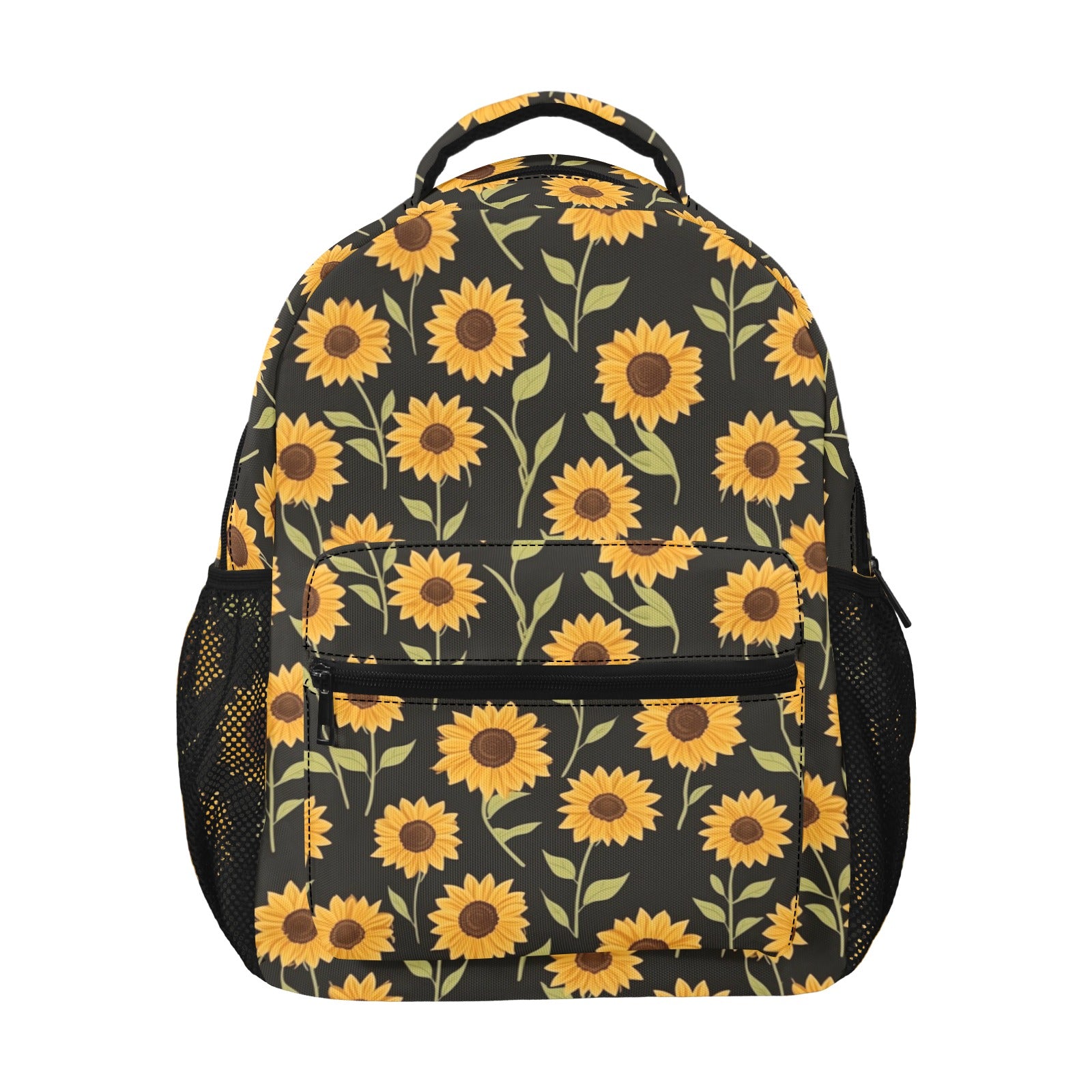 aesthetic kids backpack Sunflower Backpack, Yellow Black Floral Flowers Men Women Kids Gift School College Waterproof Side Pockets Laptop Designer Aesthetic Bag