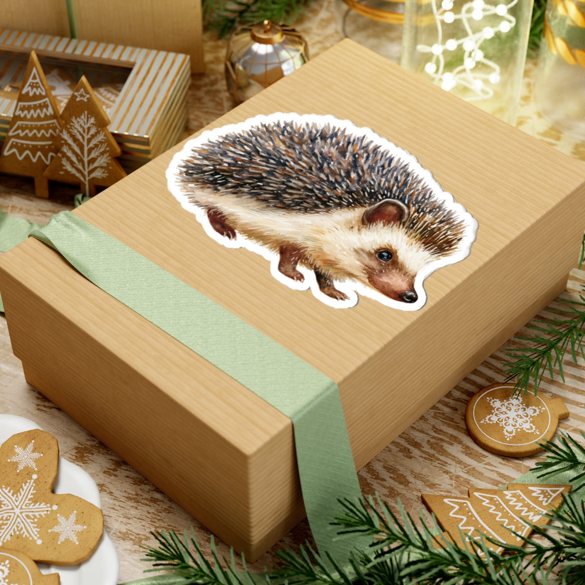 Hedgehog Sticker Decal, Watercolor Animal Wildlife Cute Art Vinyl Laptop Waterbottle Tumbler Car Waterproof Bumper 4x4 Clear Die Cut Wall