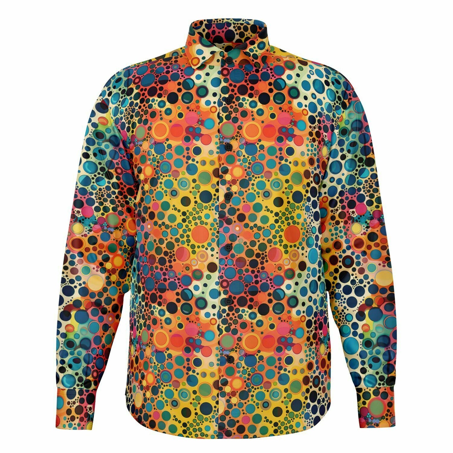 Psychedelic Long Sleeve Men Button Up Shirt, Funky Trippy Fun Festival Retro Vintage Guys Male Print Buttoned Down Collared Graphic Casual