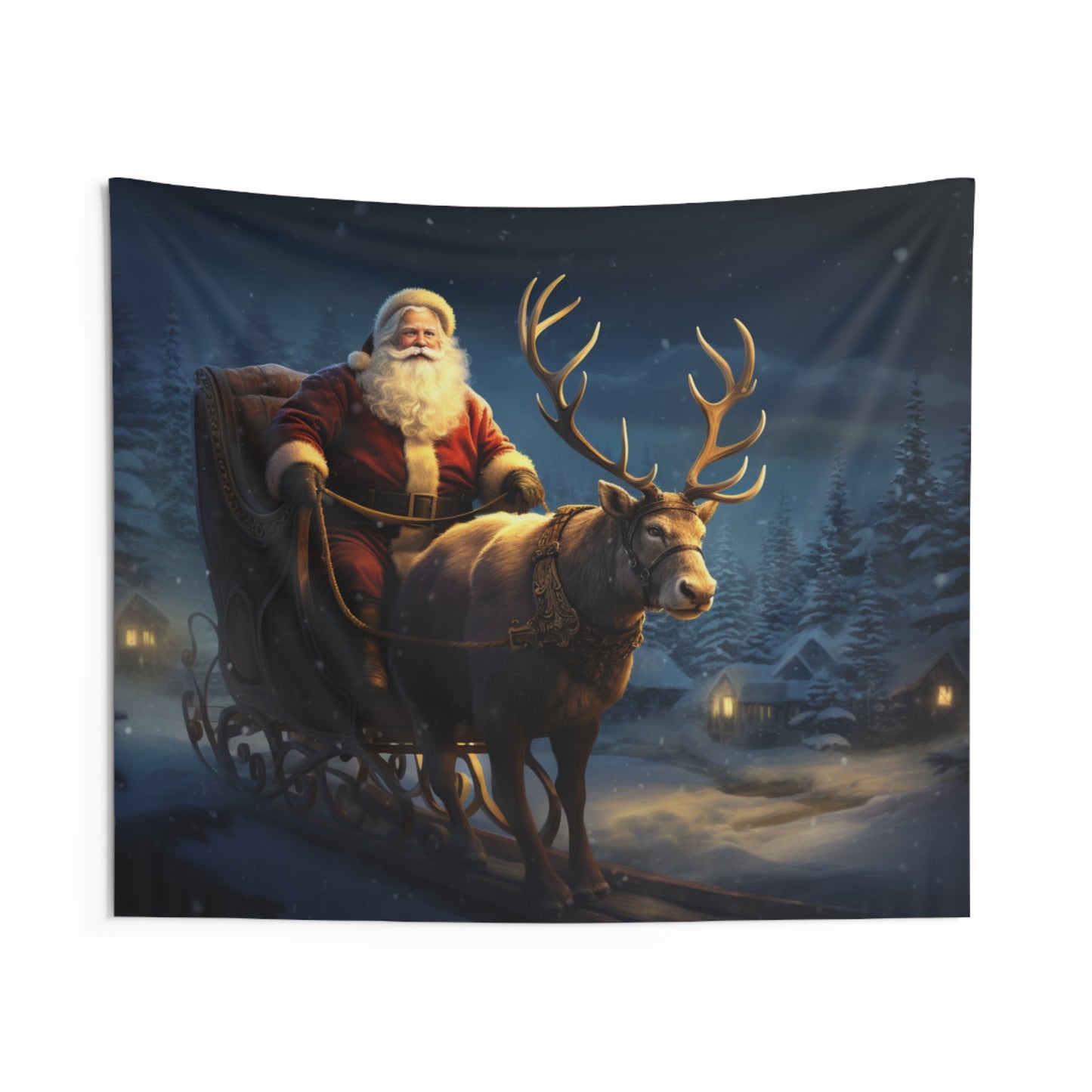 Santa Claus Sleigh Tapestry, Reindeer Night Sky Wall Art Hanging Landscape Cool Unique Aesthetic Large Small Decor Bedroom College Dorm Starcove Fashion