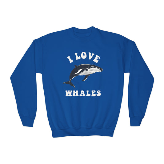 I love Whales Kids Sweatshirt, Humpback Ocean Beach Pullover Gift Graphic Sea Youth Crewneck Girls Boys Children Cotton Aesthetic Sweater