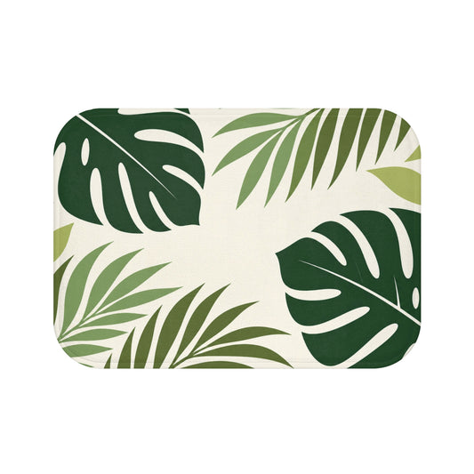 Monstera Leaf Bath Mat, Abstract Tropical Green Memory Foam Shower Bathroom Decor Non Slip Floor Large Small Washable Quick Dry Luxury Rug