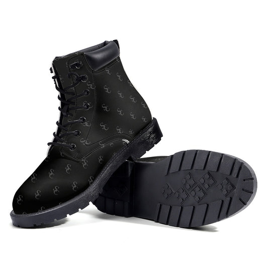Black Leather Boots, Starcove Monogram Lace Up Shoes Hiking Women Men Female Festival Black Ankle Combat Work Winter Casual