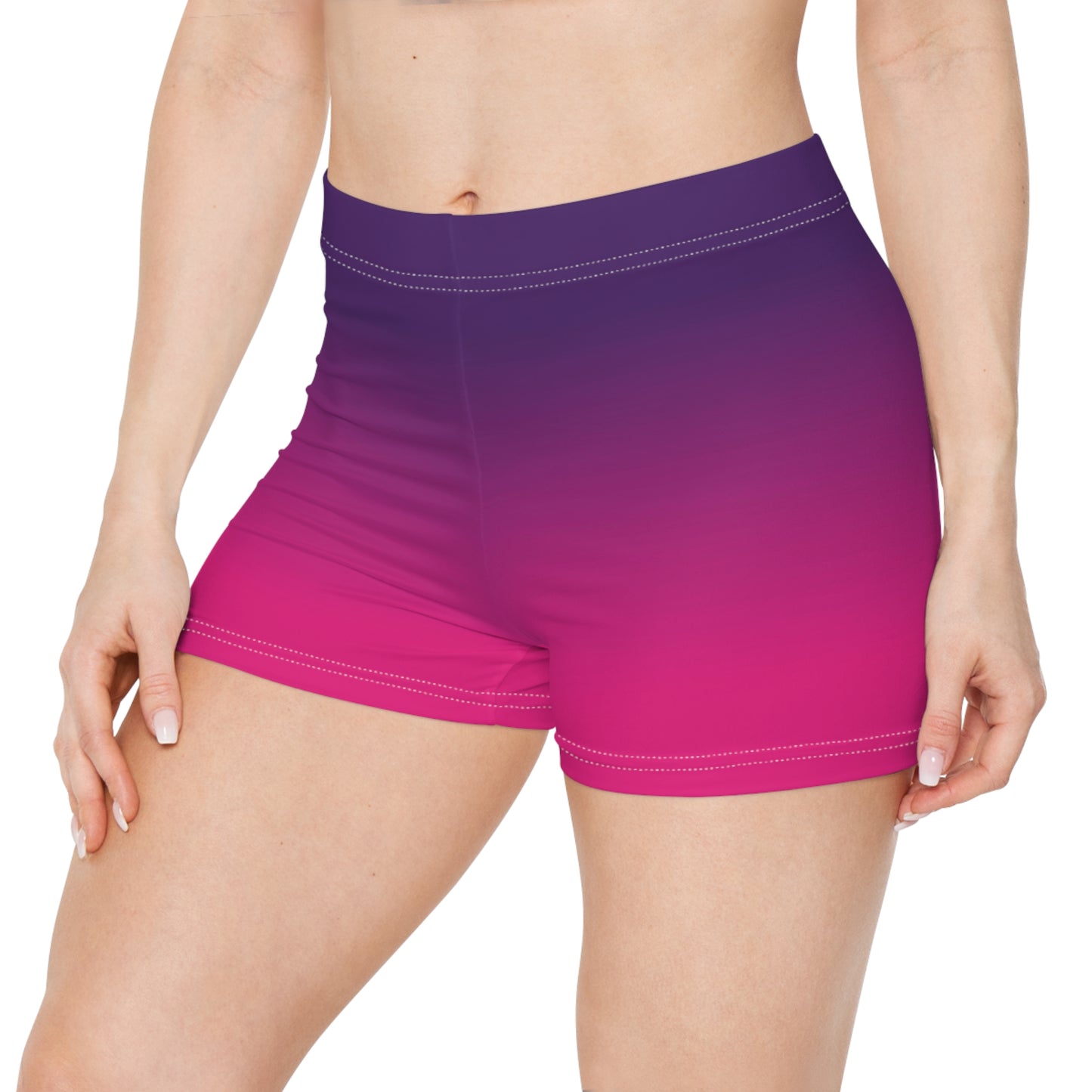 Pink Purple Ombre Women Shorts, Gradient Tie Dye Yoga Biker Sport Workout Gym Festival Running Moisture Wicking Ladies Bottoms