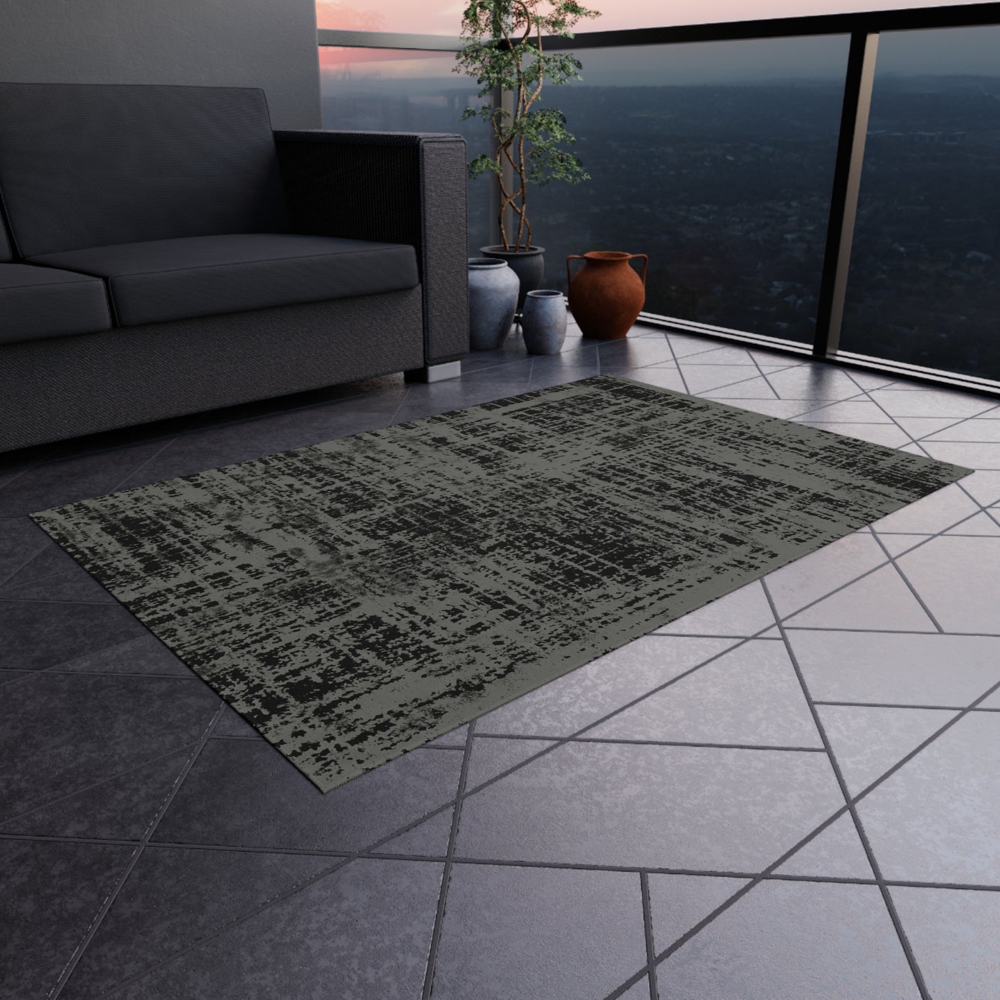 Black and Gray Outdoor Area Rug, Abstract Waterproof Patio Porch Exterior Carpet Home Floor Small Large 2x3 4x6 3x5 5x7 8x10 Camping Mat
