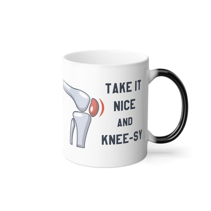 Knee Surgery Color Changing Mug, Jokes Funny Pain Replacement Prosthetic Joint Rehab Get Well Heat Change Coffee Ceramic Cup Gift