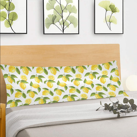Lemon Body Pillow Case, Yellow White Summer Fruit Retro Long Large Bed Accent Print Throw Decor Decorative Cover Cushion 20x54
