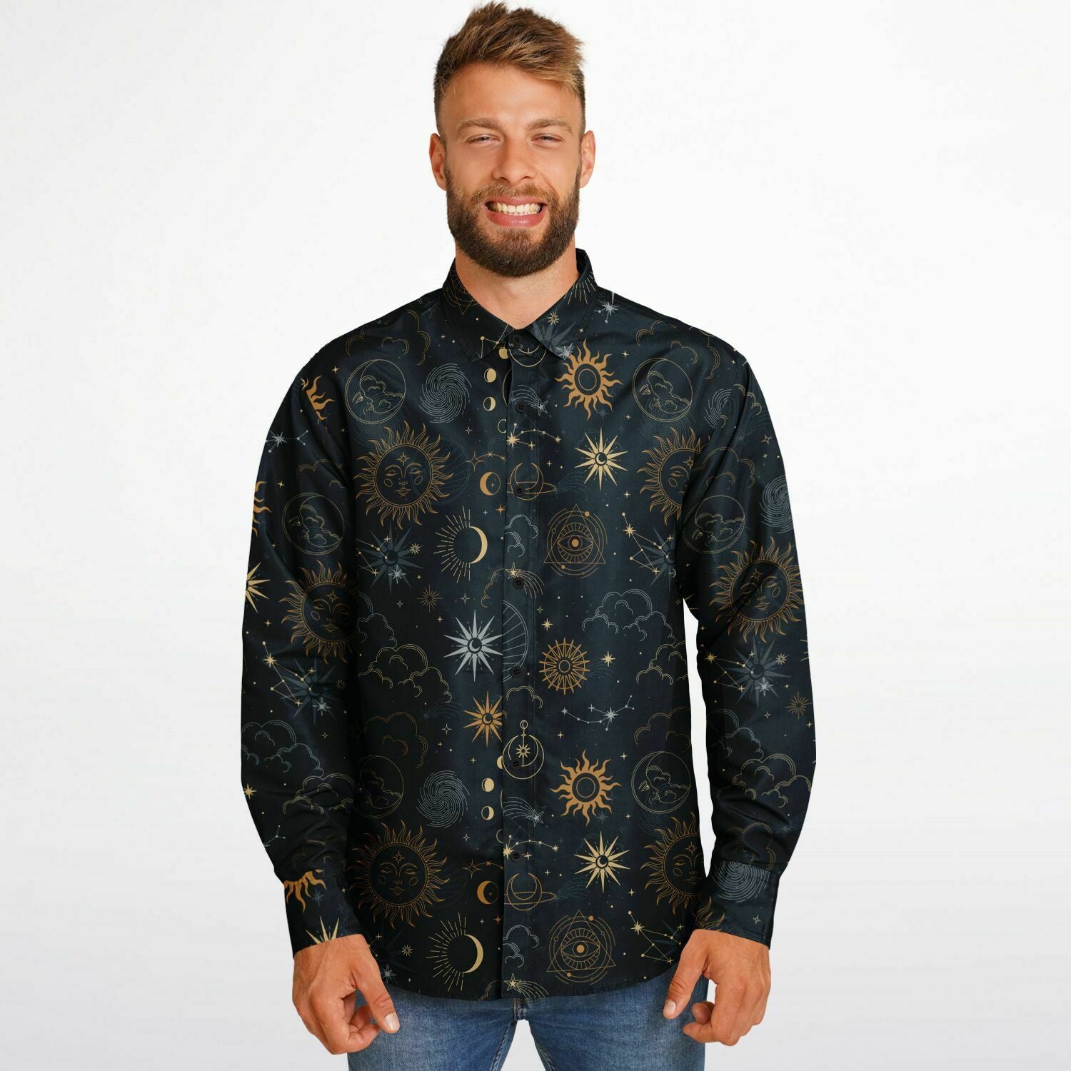 mens dress shirt with stars Men's LS Button Up Star Print Shirt | Starman Red by Rock Roll n Soul