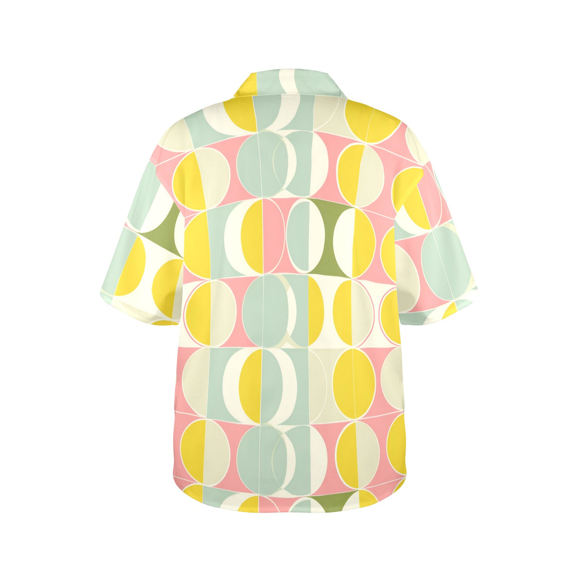 Mid Century Modern Women Hawaiian shirt, Retro Vintage Summer Yellow Print Vintage Retro Hawaii Aloha Button Up Down Plus Size Ladies Blouse