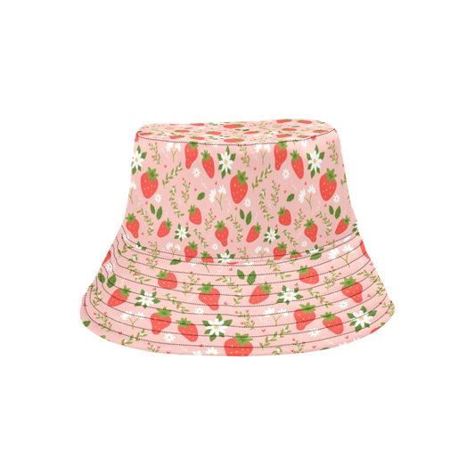 Strawberry Bucket Cap Hat, Pink Fruit Golf Cool Retro Vintage Summer Festival Cute Women Men Reversible Designer Beach Sun Shade Ladies