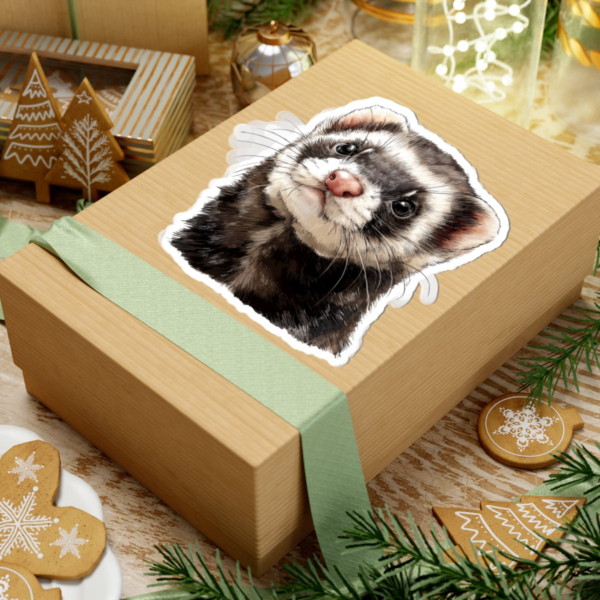 Ferret Sticker Decal, Watercolor Animal Wildlife Cute Art Vinyl Laptop Waterbottle Tumbler Car Waterproof Bumper 4x4 Clear Die Cut Wall