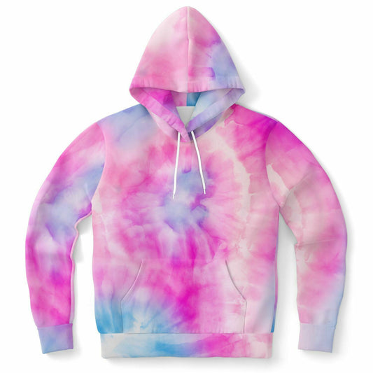 Cotton Candy Tie Dye Hoodie, Pink Blue Pullover Men Women Adult Aesthetic Graphic Female Hooded Sweatshirt with Pockets
