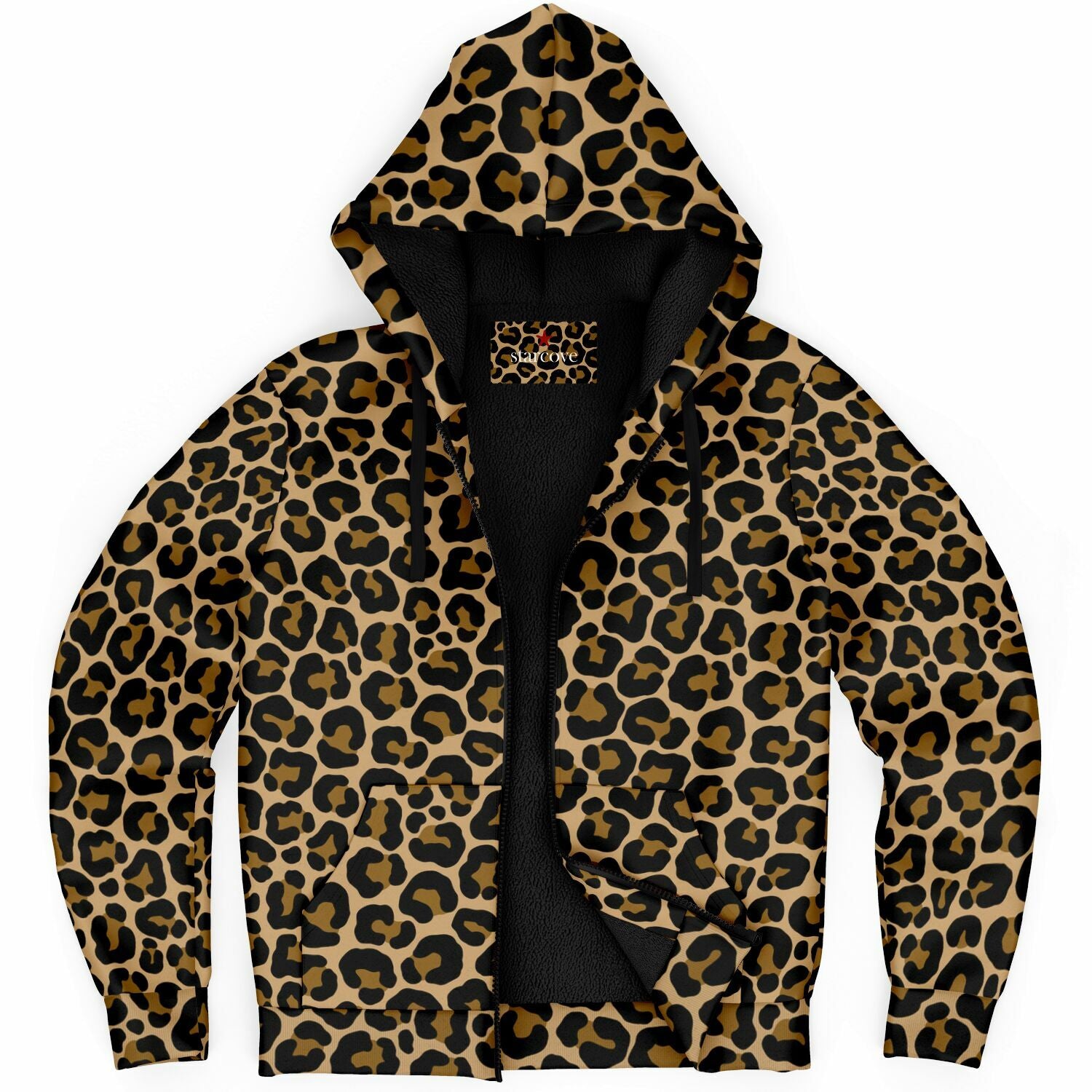 Leopard Zip Up Fleece Lined Hoodie, Animal Print Brown Cheetah