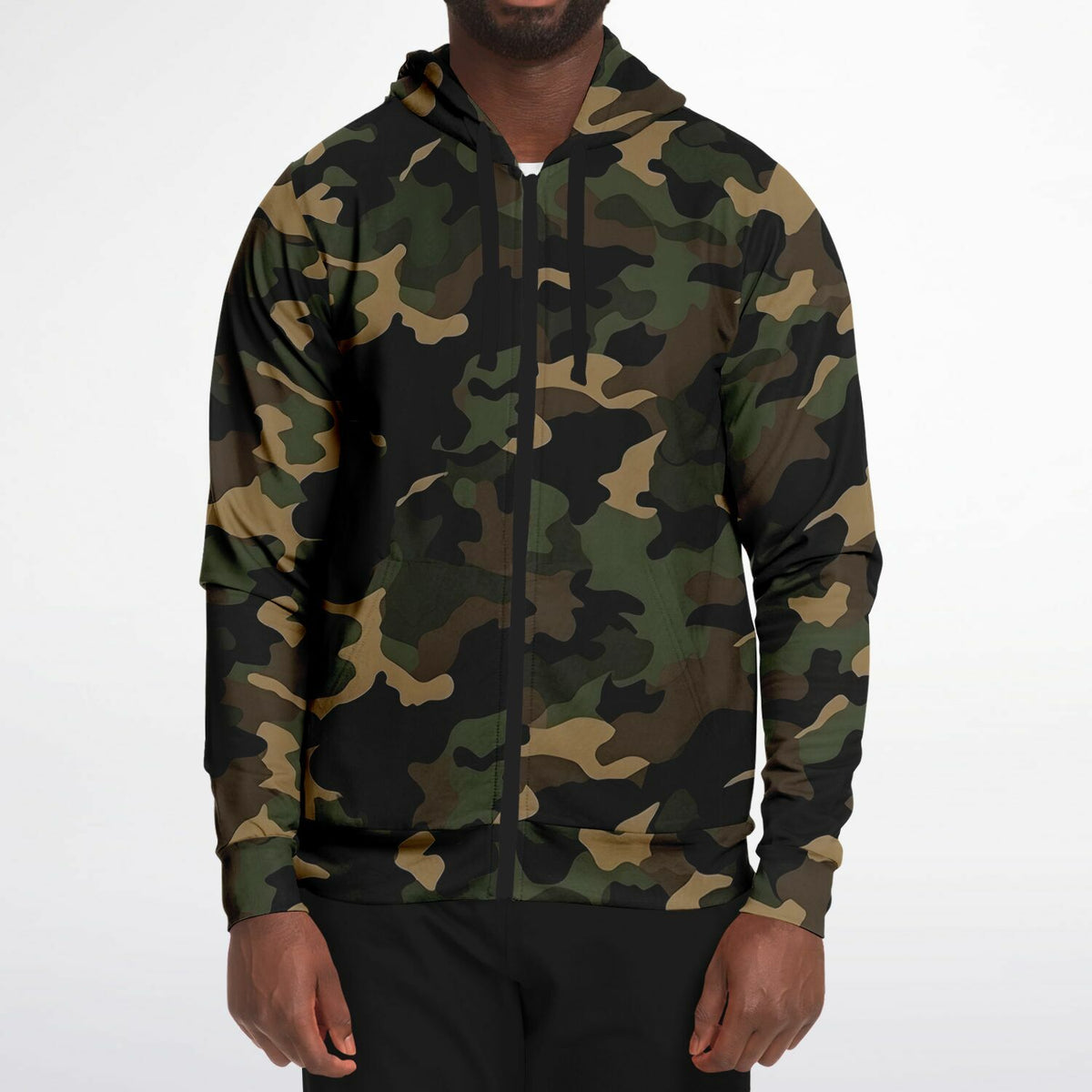 Brown Green Camo Zip Up Hoodie, Black Camouflage Full Zipper Pocket Men Women Unisex Adult Aesthetic Cotton Fleece Hooded Sweatshirt