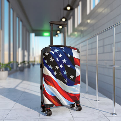 American Flag Suitcase Luggage, USA Art Carry On 4 Wheels Cabin Travel Small Large Set Rolling Spinner Lock Decorative Hard Shell Case