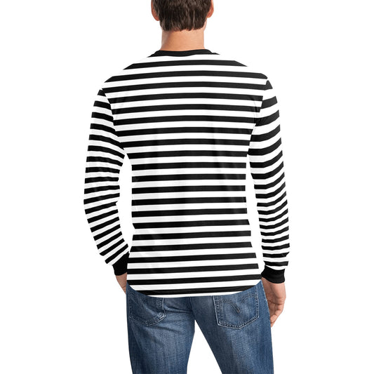 Black White Striped Men Long Sleeve Striped TShirt, Graphic Vintage Eboy Skater Retro Thin Stripes Crewneck Unisex Women Designer Tee - Starcove Fashion