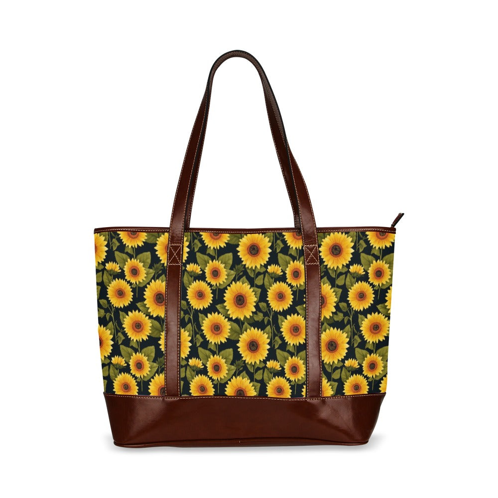 fabric travel tote bags Sunflower Canvas Tote Bag Zipper, Floral Waterproof Pockets Beach Pool Designer Fabric Shoulder Handbag Women Work Purse Travel Carry On
