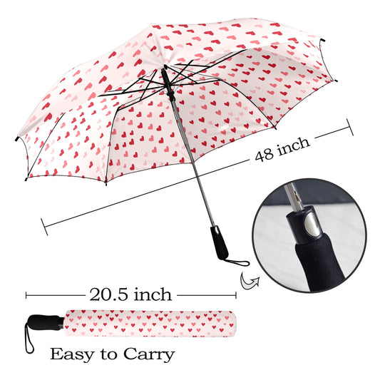 Hearts Umbrella, Red Pink Romantic Golf Anti-UV Semi-Automatic Sun Beach Rain Parasol Large Compact Travel Windproof Designer Men Women
