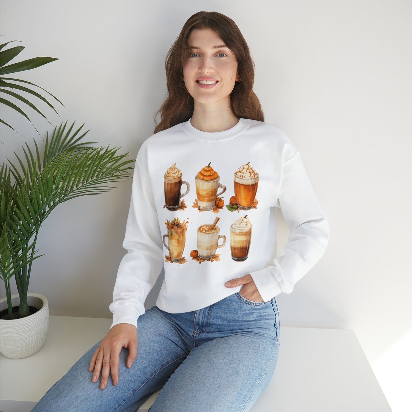 Fall Sweatshirt, Coffee Pumpkin Spice Autumn Graphic Crewneck Fleece Cotton Sweater Jumper Pullover Men Women Adult Aesthetic Designer Top Starcove Fashion