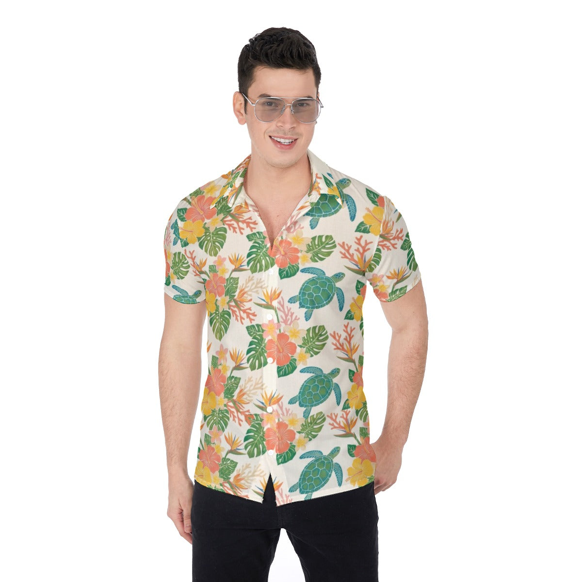 SSLR Men's Summer Casual Flower Short Sleeve Shirt – Hawaiian Style Button-Up With Tropical Print