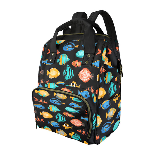Fish Diaper Bag Backpack, Cute Tropical Fishing Animal Baby Boy Girl Waterproof Insulated Pockets Stylish Mom Dad Designer Men Women Large