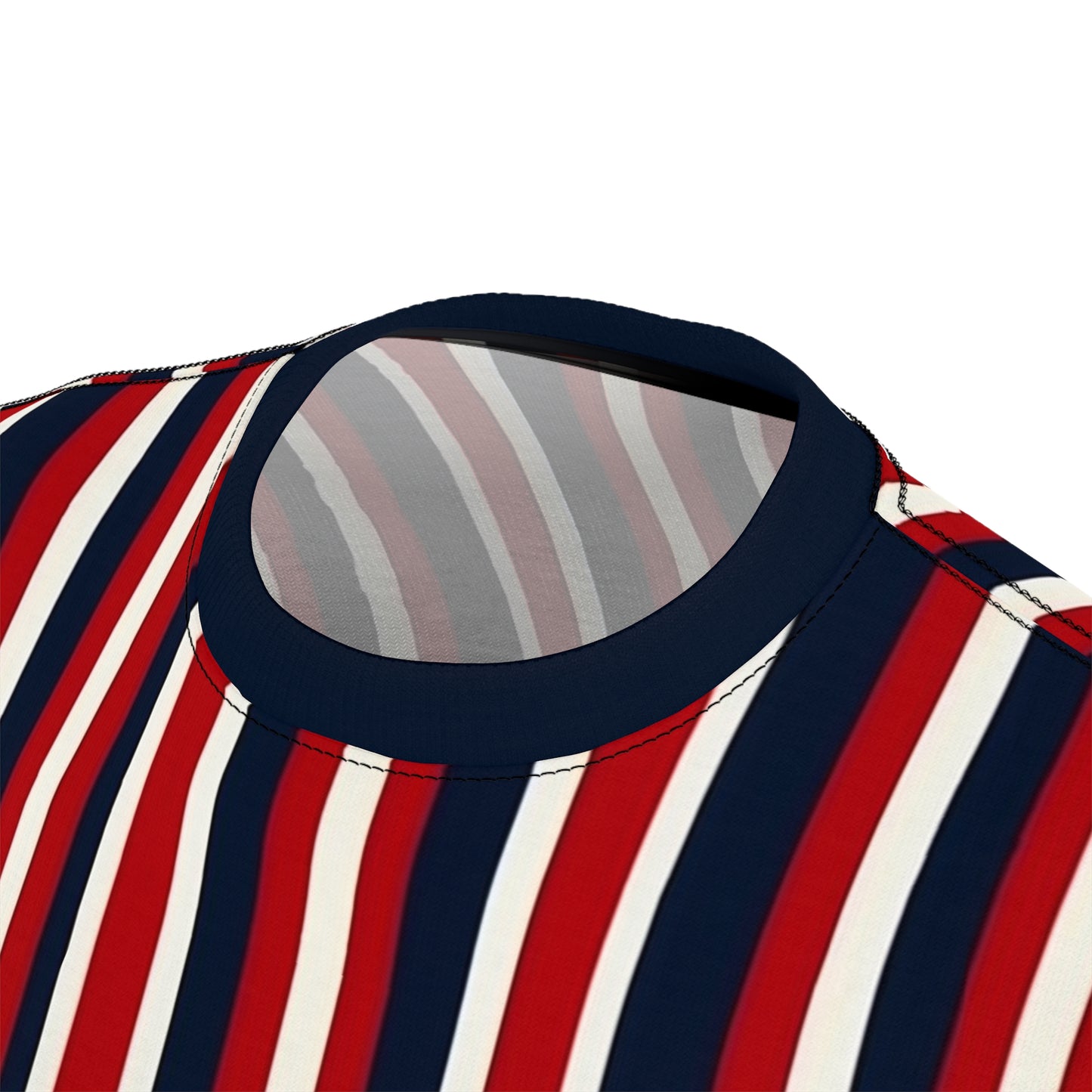 Red White Blue Striped Tshirt, Vertical Stripe American Designer Aesthetic Fashion Crewneck Men Women Tee Top Short Sleeve Shirt Starcove Fashion