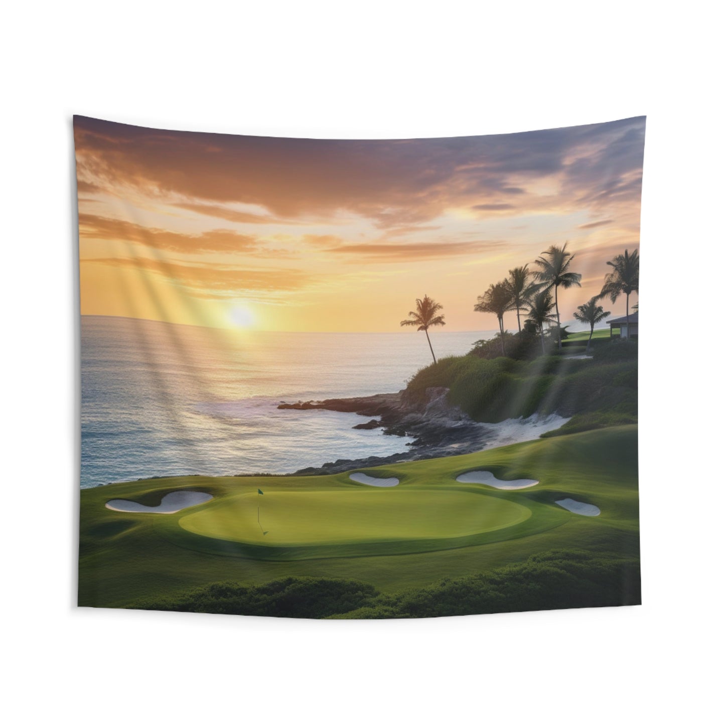 Golf Course Tapestry, Sunset Ocean Tropical Wall Art Hanging Cool Unique Landscape Aesthetic Large Small Decor Men College Dorm Room Starcove Fashion
