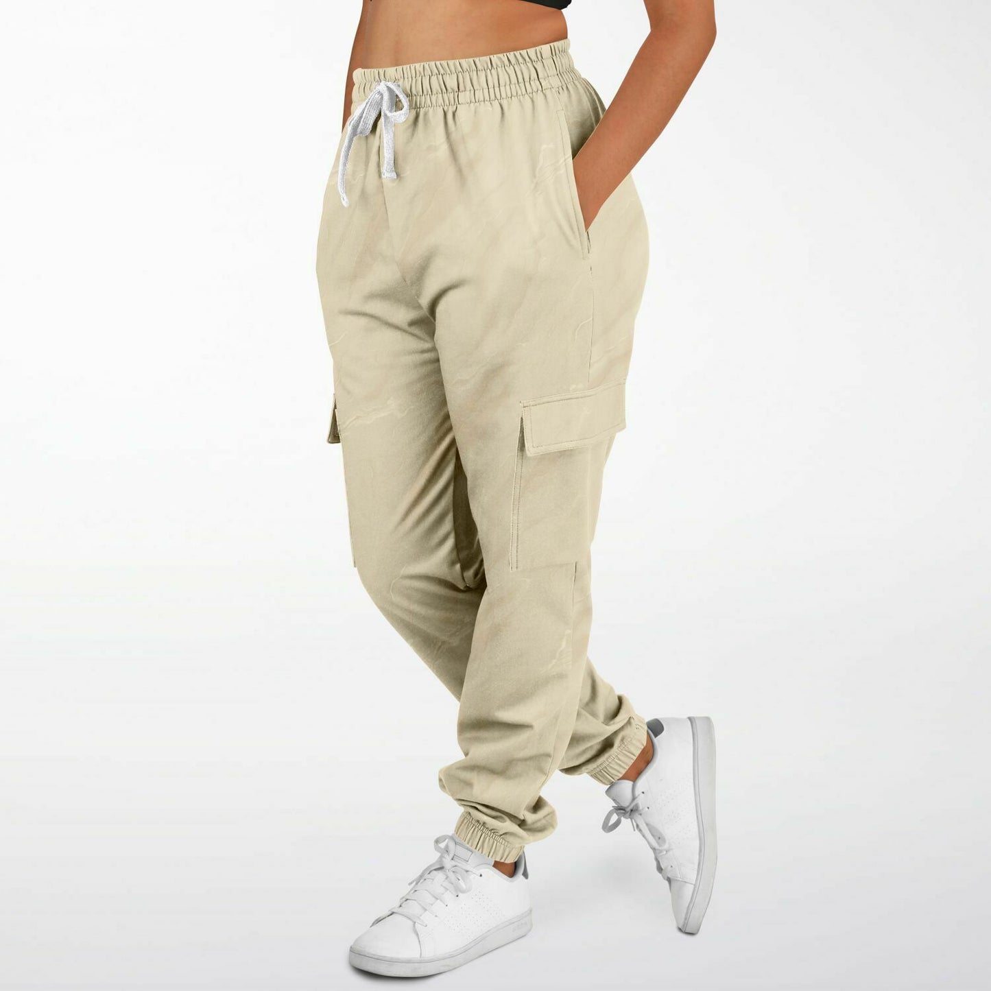 Beige Cargo Pants with Flap Pockets, Stone Tan Cream Men Women Fleece Joggers Sweatpants Fun Comfy Cotton Sweats Streetwear Starcove Fashion