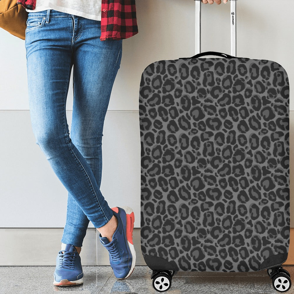 Black Leopard Luggage Cover, Grey Animal Cheetah Print Baggage Suitcase Bag Protector Washable Carry On Wrap Small Large Waterproof Travel - Starcove Fashion