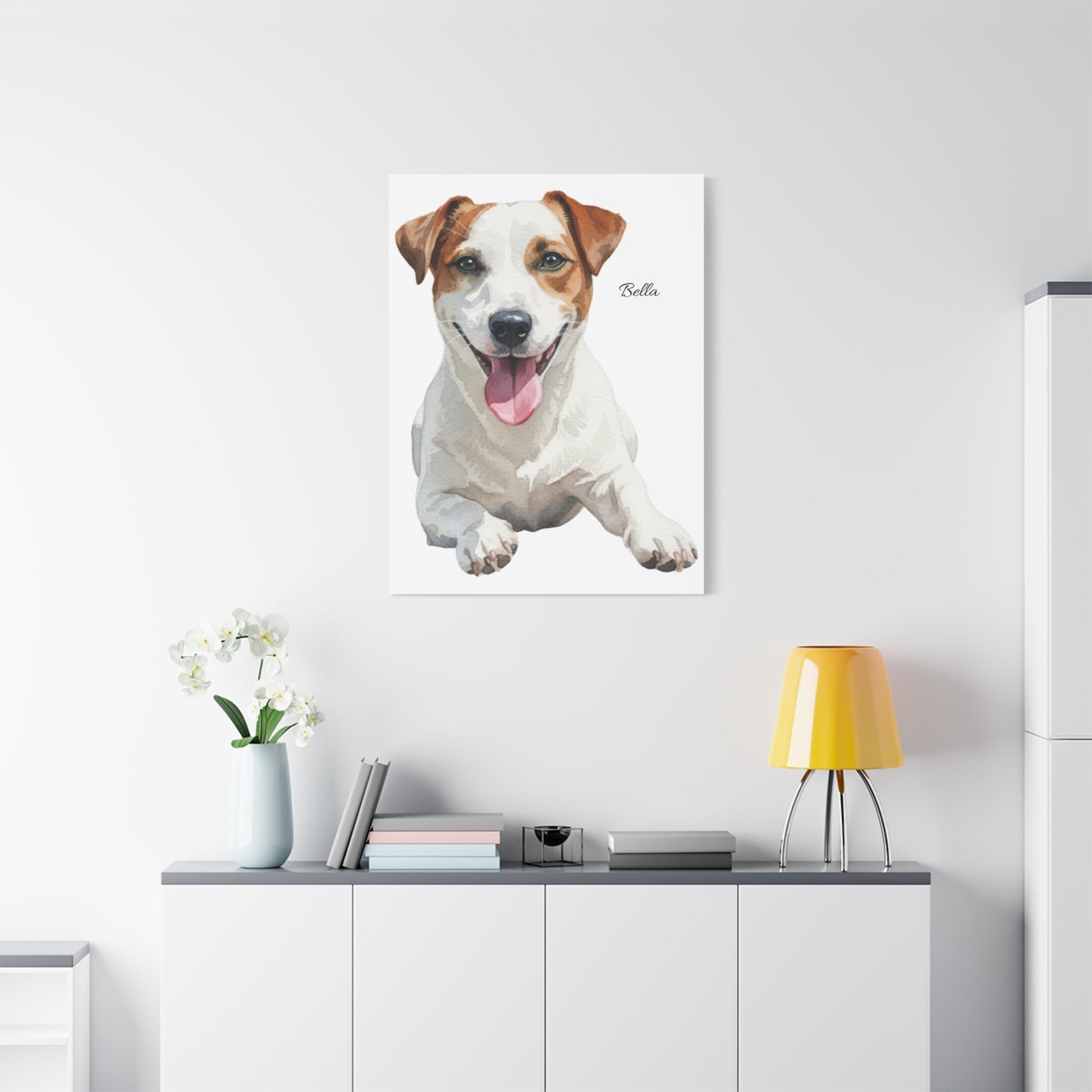 Custom Pet Portrait Canvas Gallery Wrap, Watercolor Painting Dog Cat Personalized Wall Art Print Artwork Small Large Hanging Vertical Poster