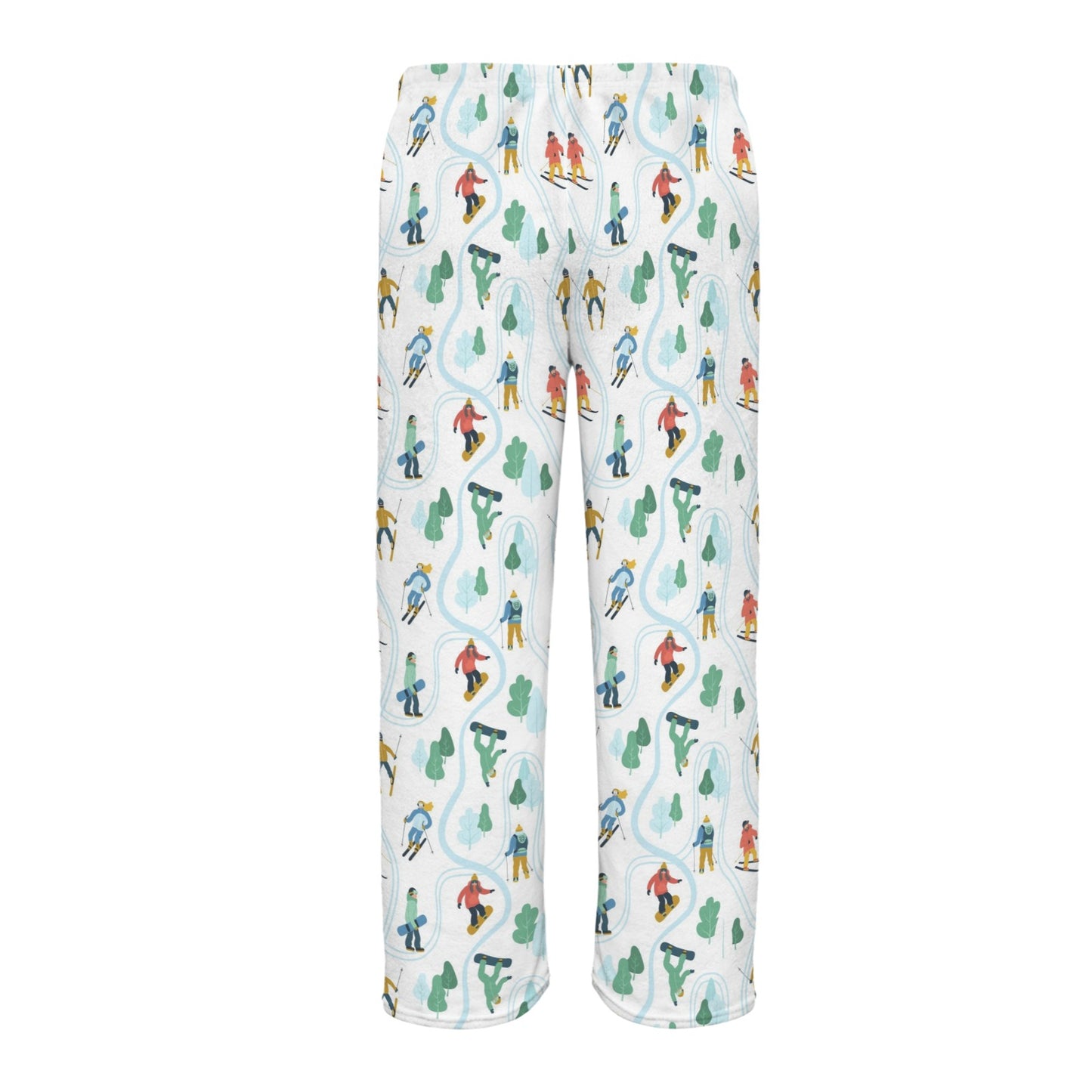 Ski Men Flannel Pajamas Pants, Skiing Snowboard Winter Sports Snow PJ Sleep Trousers Sleepwear Guys Male Adult Long Lounge Trousers Bottoms