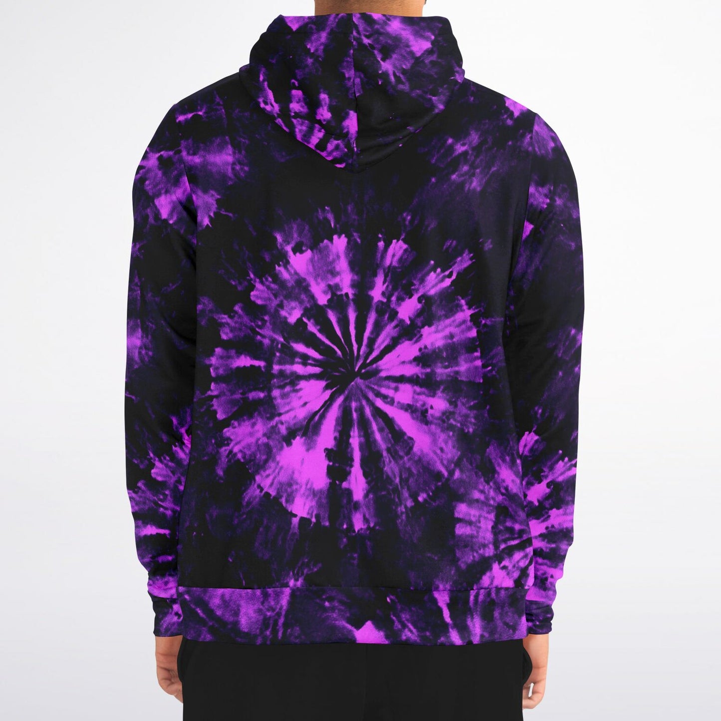 Black Purple Tie Dye Zip Up Hoodie, Full Zipper Pocket Men Women Unisex Adult Aesthetic Graphic Cotton Fleece Hooded Sweatshirt