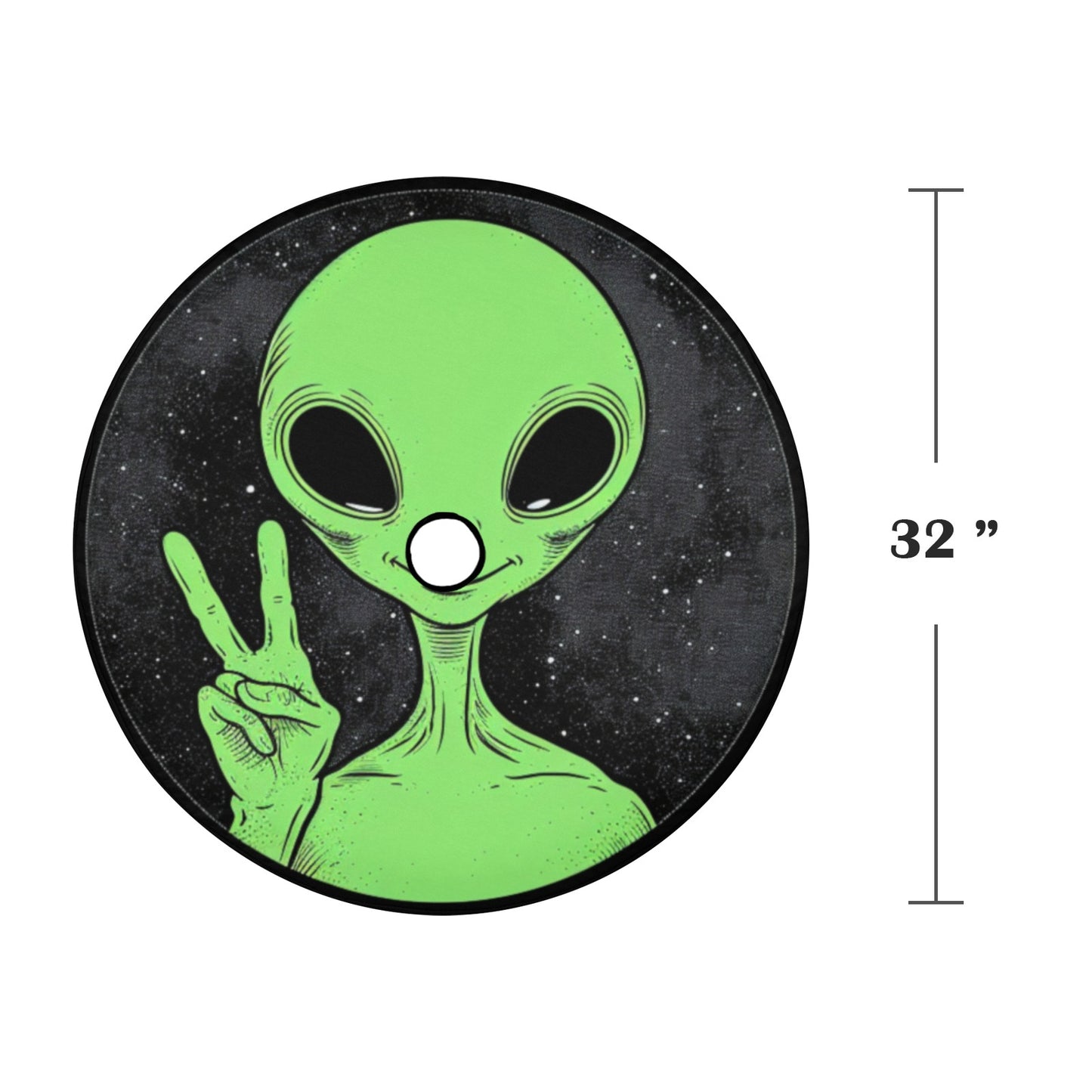 Alien Peace Sign Spare Tire Cover, Space Green Backup Camera Hole Rear Wheel Accessories Custom Unique Design Trailer Camper RV Back
