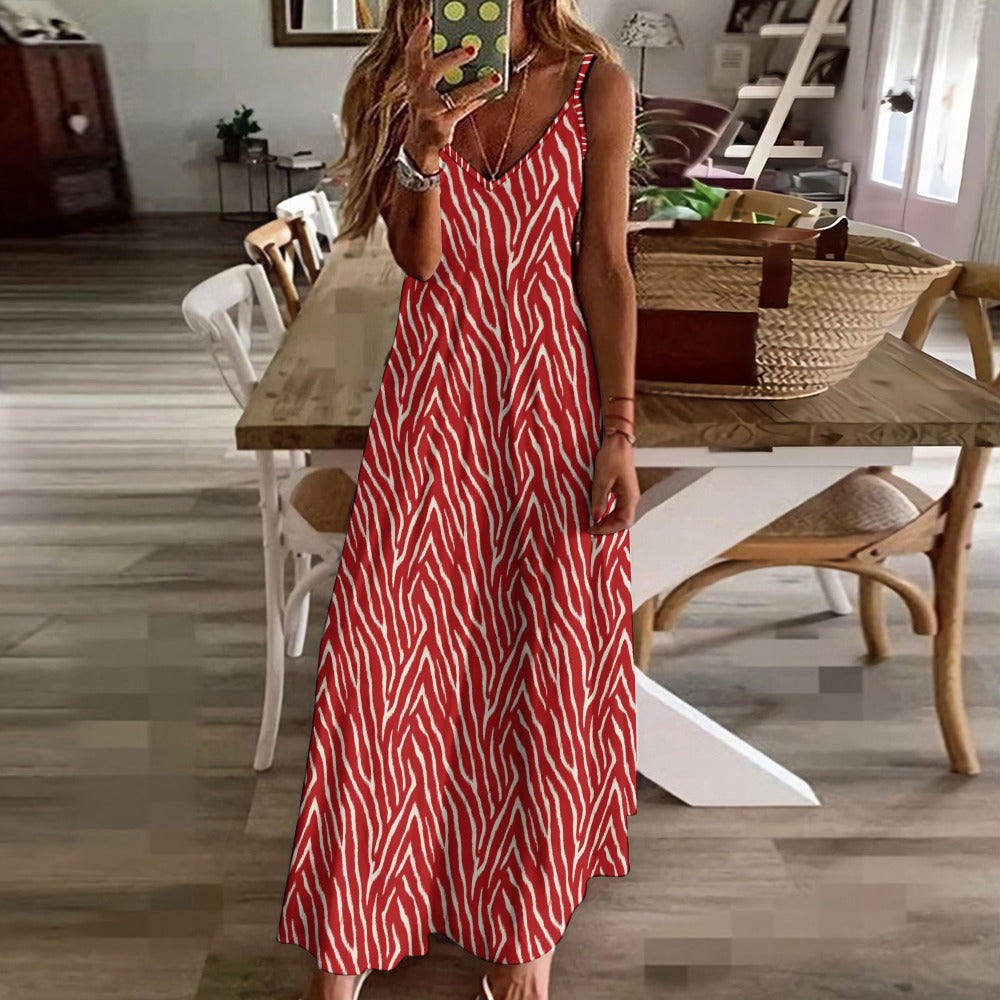 red and white zebra print dress Red Zebra Print Maxi Dress With Belt