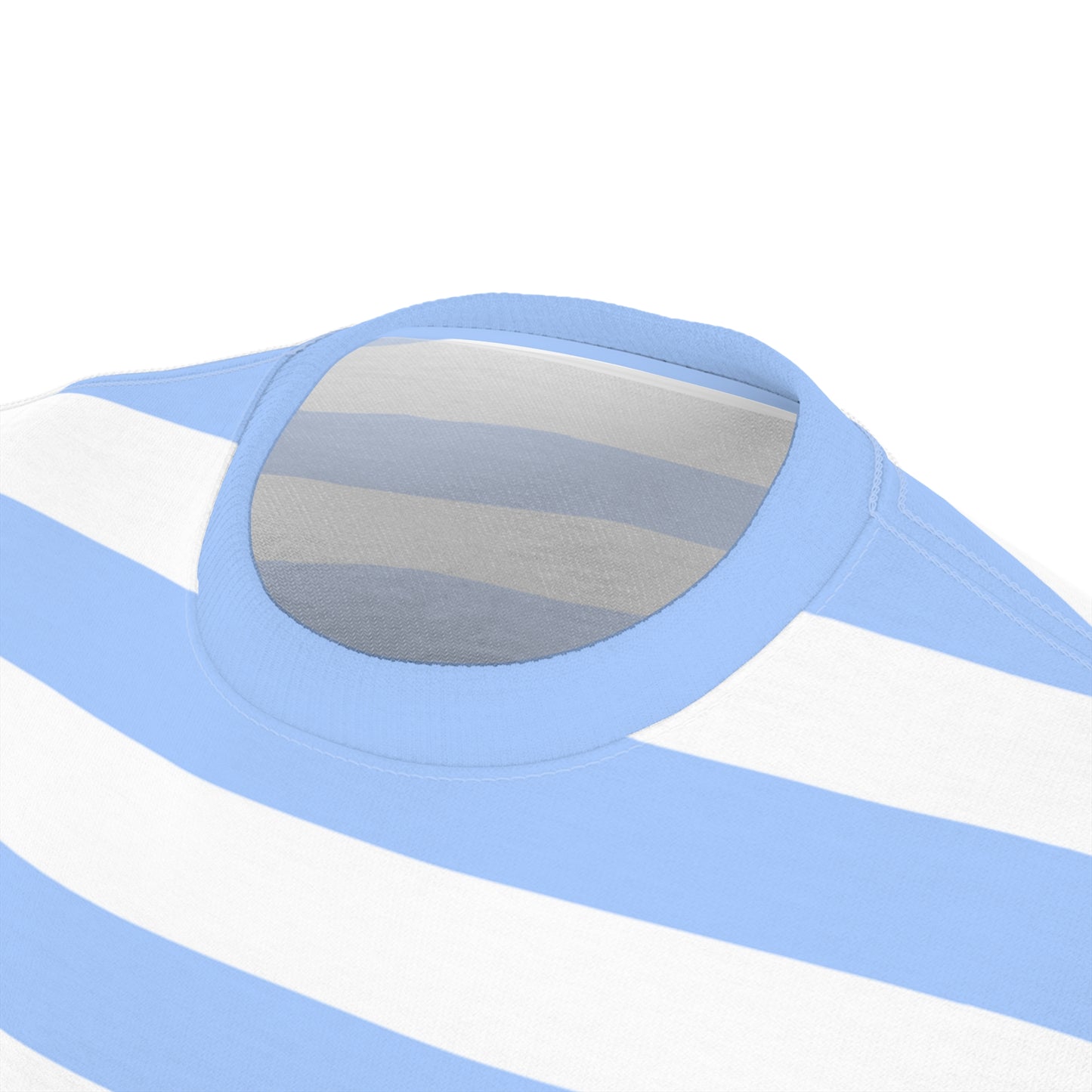 Light Blue and White Striped Tshirt, Wide Horizontal Stripe Designer Aesthetic Crewneck Men Women Tee Top Short Sleeve Shirt