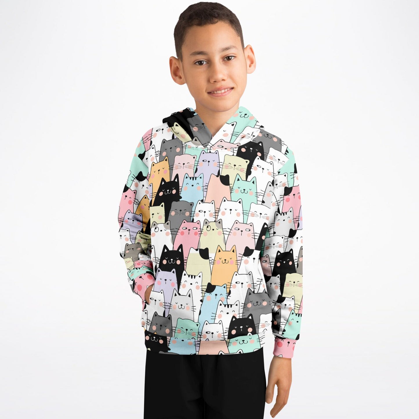 Cats Kids Pullover Hoodie, Cute Kittens Girls Boy Toddler Youth Children Fleece Aesthetic Graphic Cotton Hooded Sweatshirt with Pockets