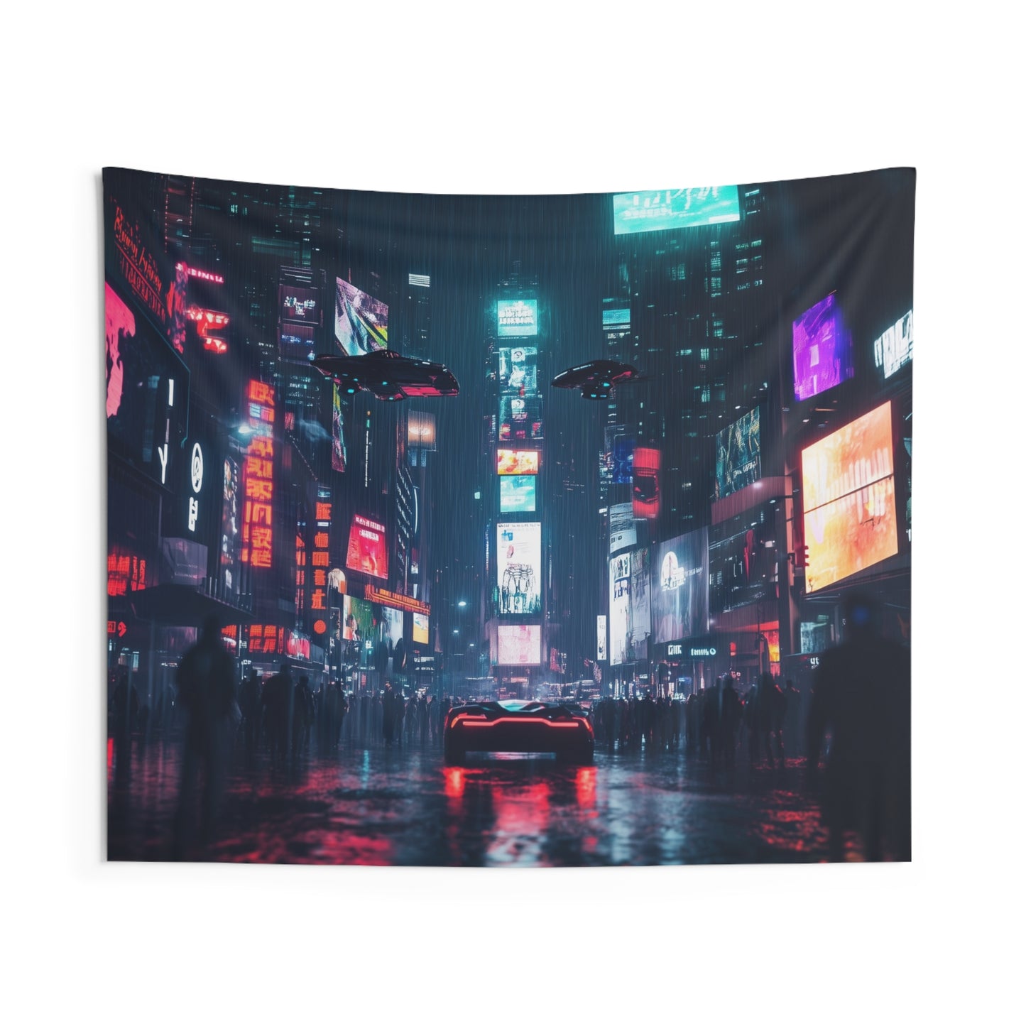 Cyberpunk City Tapestry, Futuristic Wall Art Hanging Cool Unique Landscape Vertical Aesthetic Large Small Decor Bedroom College Dorm Room