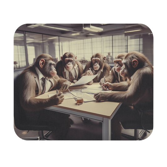 Funny Mouse Pad, Monkeys Work Meeting Humorous Computer Gaming Unique Printed Desk Cool Decorative Aesthetic Design Square Mat