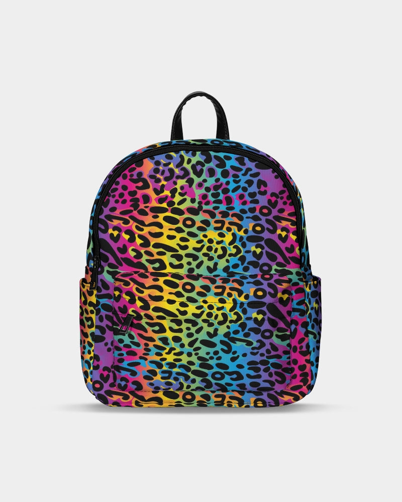 canvas mini backpack printed Rainbow Leopard Mini Backpack, Animal Print Women Men Ladies Purse Books School College Canvas Side Pockets Aesthetic Bag Leather Handles