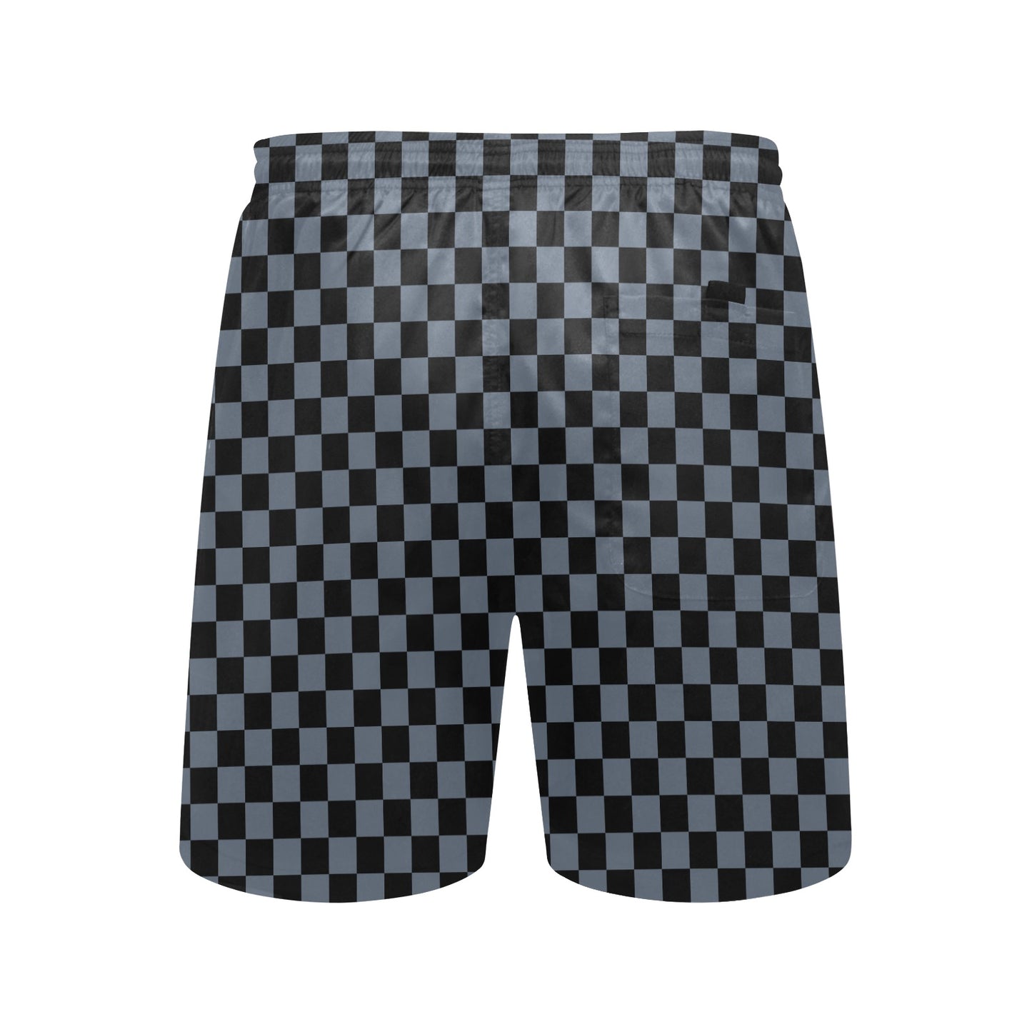 Black Grey Checkered Men Swim Trunks, Gray Check Mid Length Shorts Beach Pockets Mesh Lining Drawstring Male Bathing Suit Plus Size Swimwear