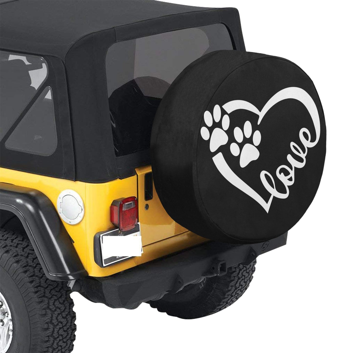 Dog Paw Heart Spare Tire Cover, Animal Pet Love Cool Backup Camera Hole Rear Extra Wheel Unique RV Back Cars Men Women Trailer Campers
