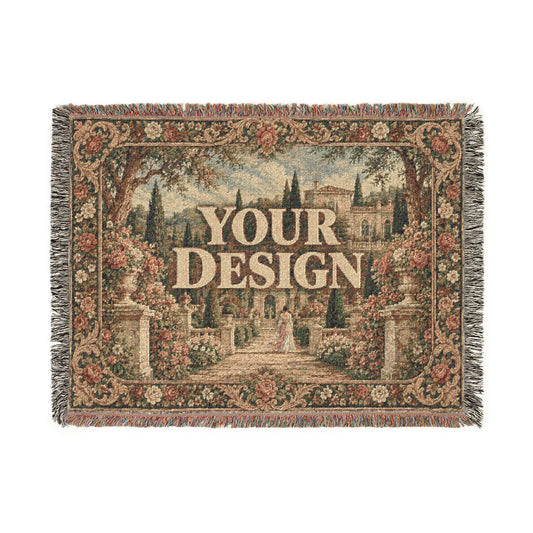 Custom Woven Throw Blanket Tapestry, Personalized Photo Luxury Cotton Fringe Cozy Warm Adult Kids Small Large Sofa Bed 50x60 Wall Hanging