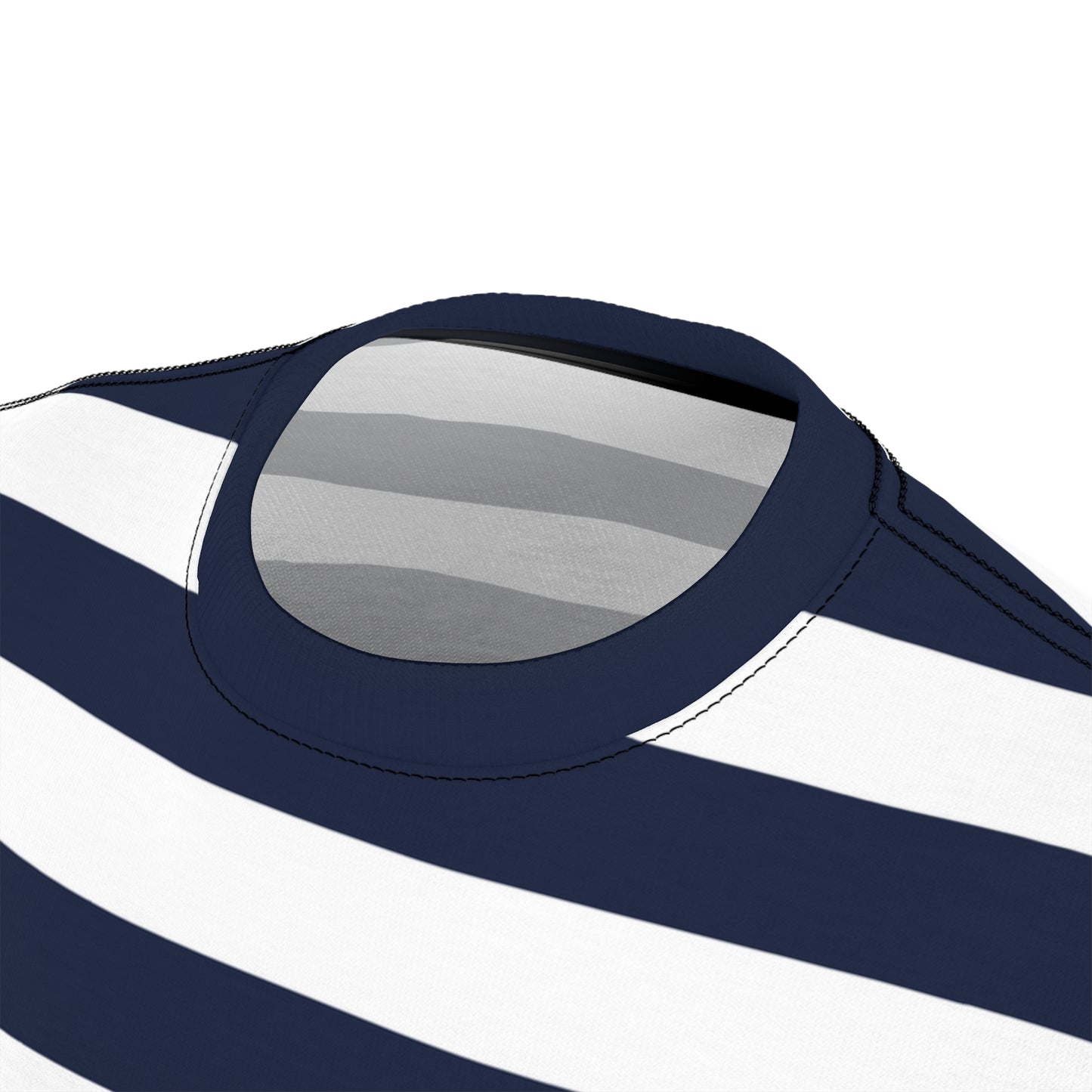 Blue and White Striped Tshirt, Navy Wide Horizontal Stripe Designer Aesthetic Crewneck Men Women Tee Top Short Sleeve Shirt Starcove Fashion