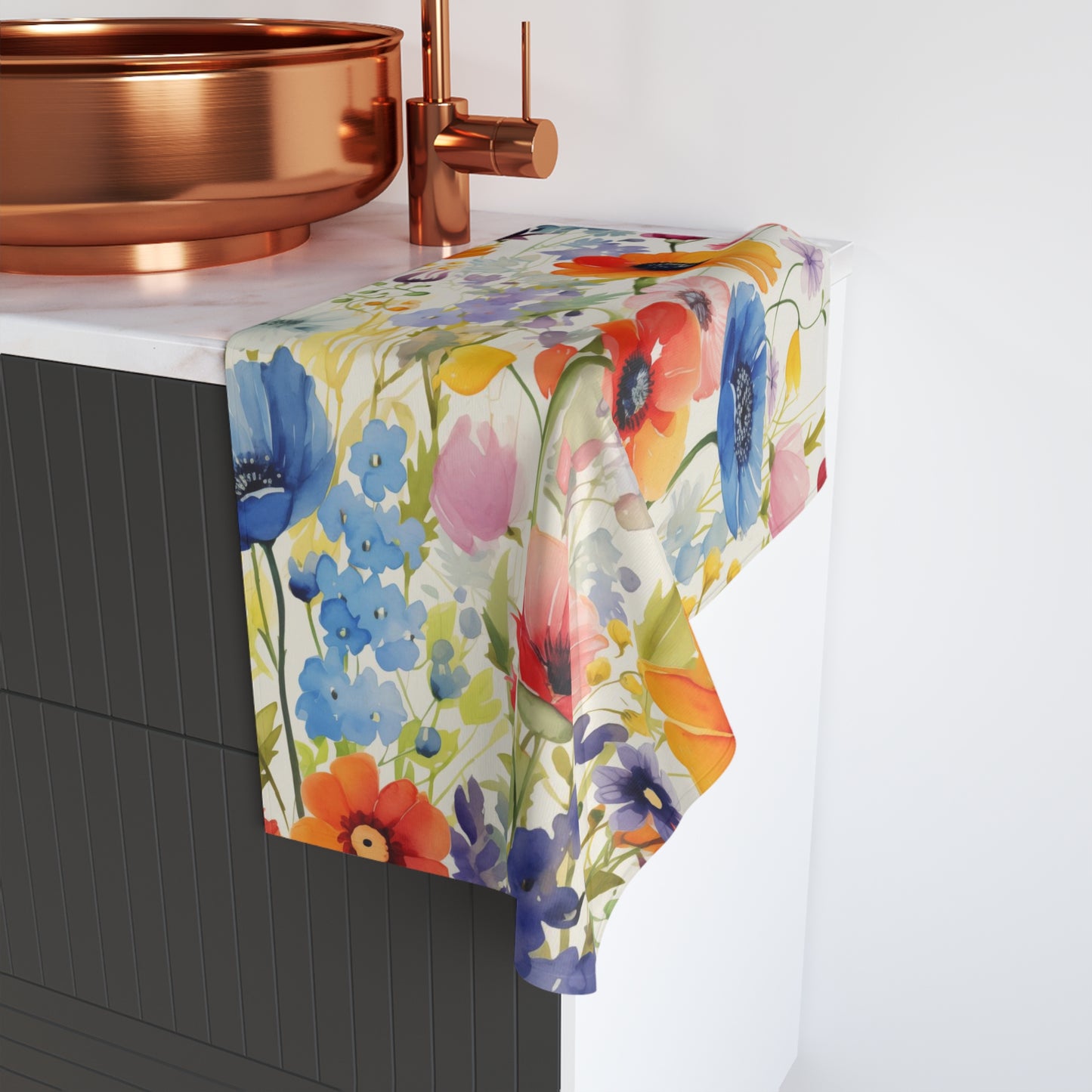 Wildflowers Hand Towel, Watercolor Floral Tea Bath Bathroom Guest Kitchen Cotton Towel Great Cute Gift Her Women Farmhouse Kitchen Linen