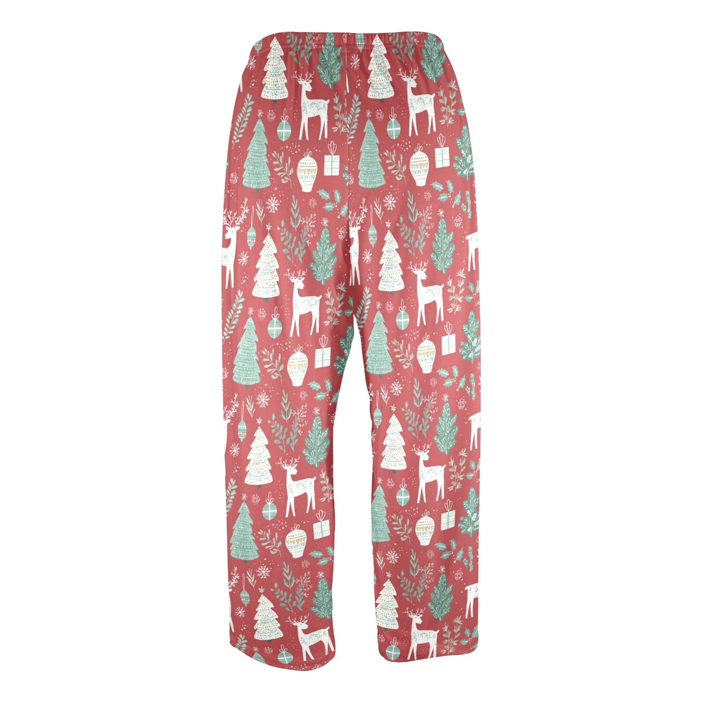 Red Christmas Men Pajamas Pants, Reindeer Green Festive Holidays Decoration Xmas PJ Pockets Sleep Trousers Couples Matching Trouser Bottoms