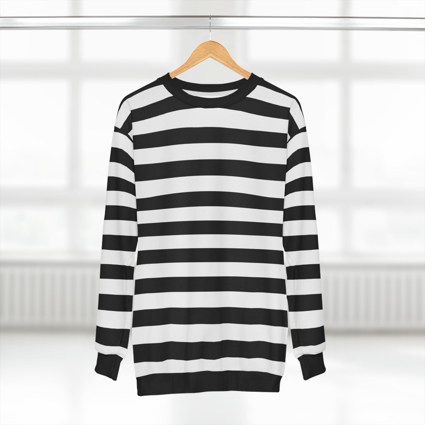 Black and White Striped Sweatshirt, Graphic Crewneck Fleece Cotton Sweater Jumper Pullover Men Women Adult Aesthetic Designer Top