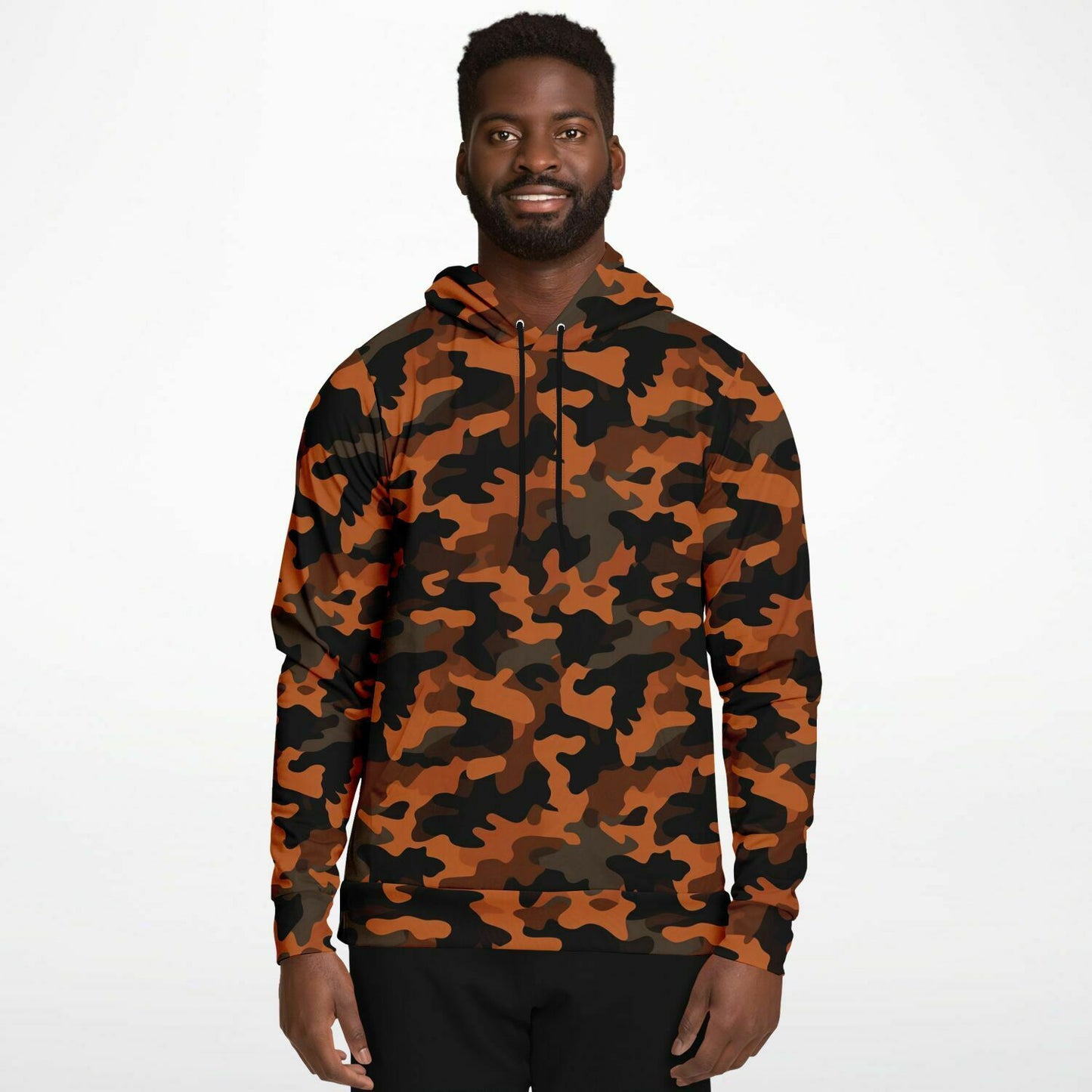 Black and Orange Camo Hoodie, Camouflage Pullover Men Women Adult Aesthetic Graphic Cotton Hooded Sweatshirt with Pockets Starcove Fashion